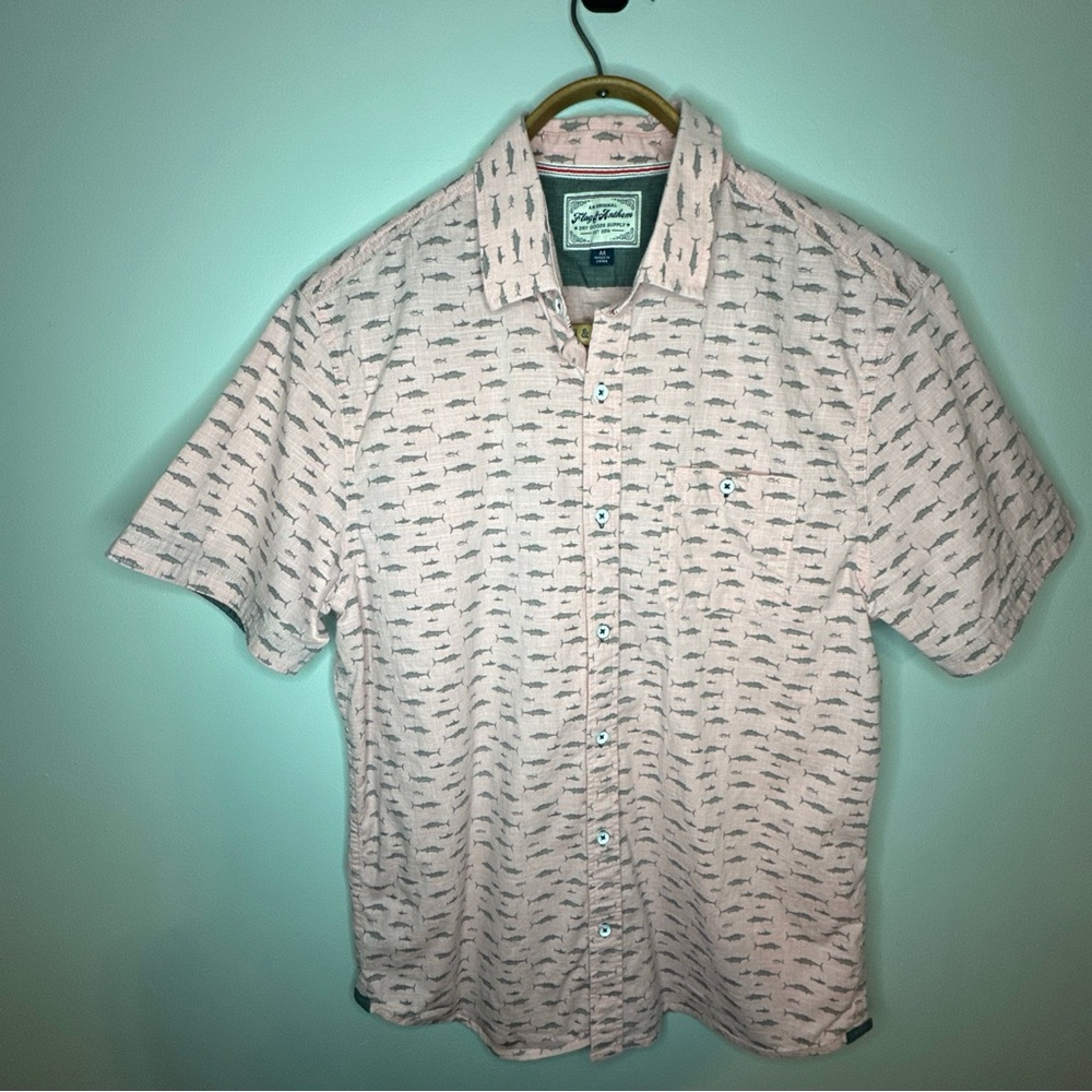 Flag And Anthem Shirt With Shark Print Men’s Medium Button Down
